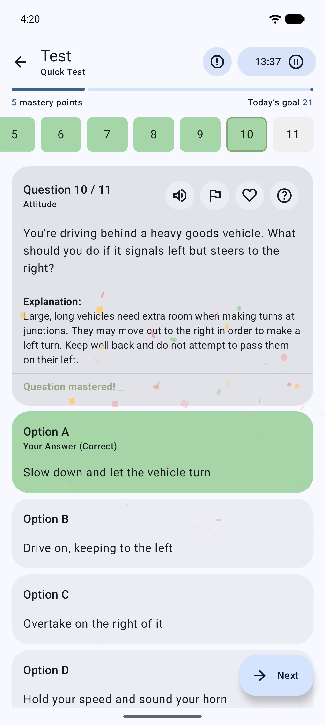App screen: mock test question