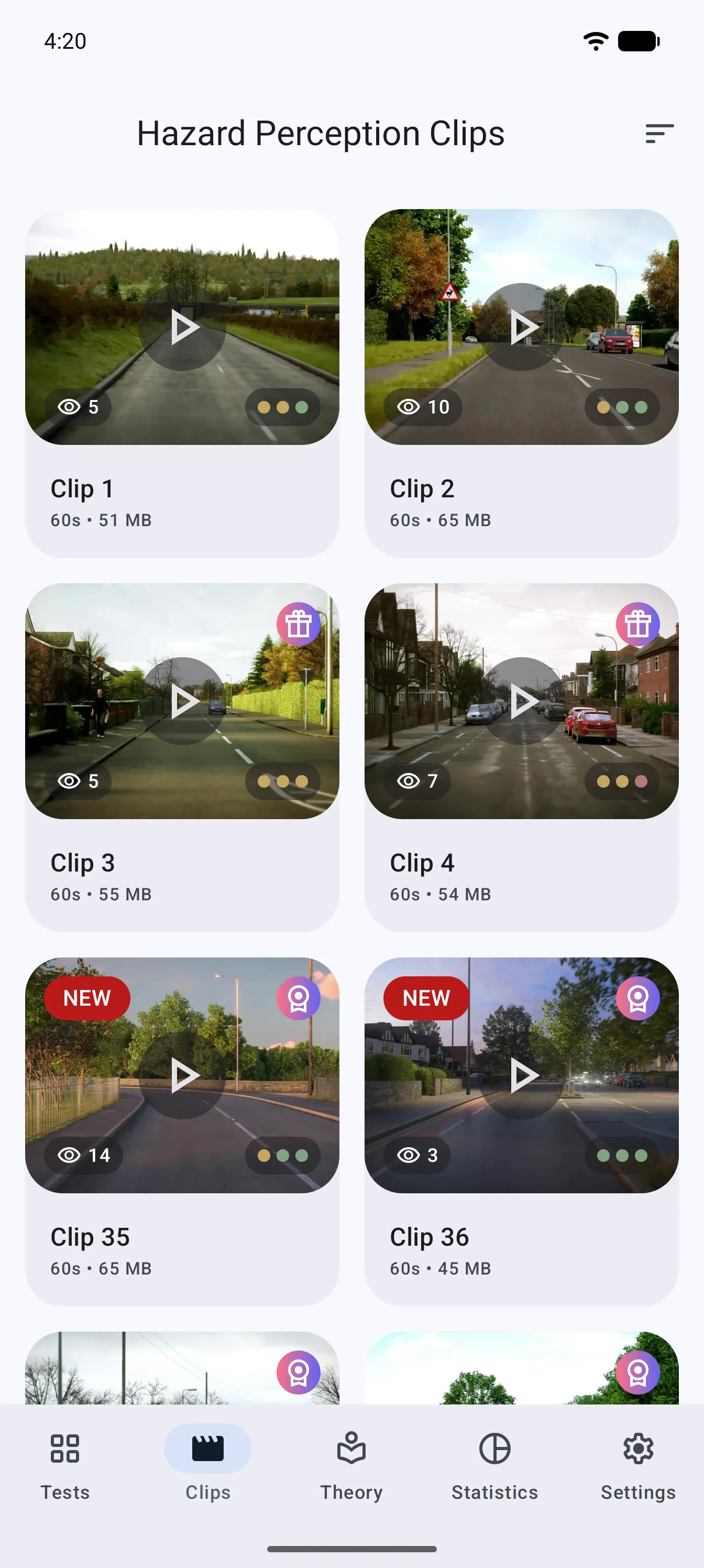 App screen: mock test results