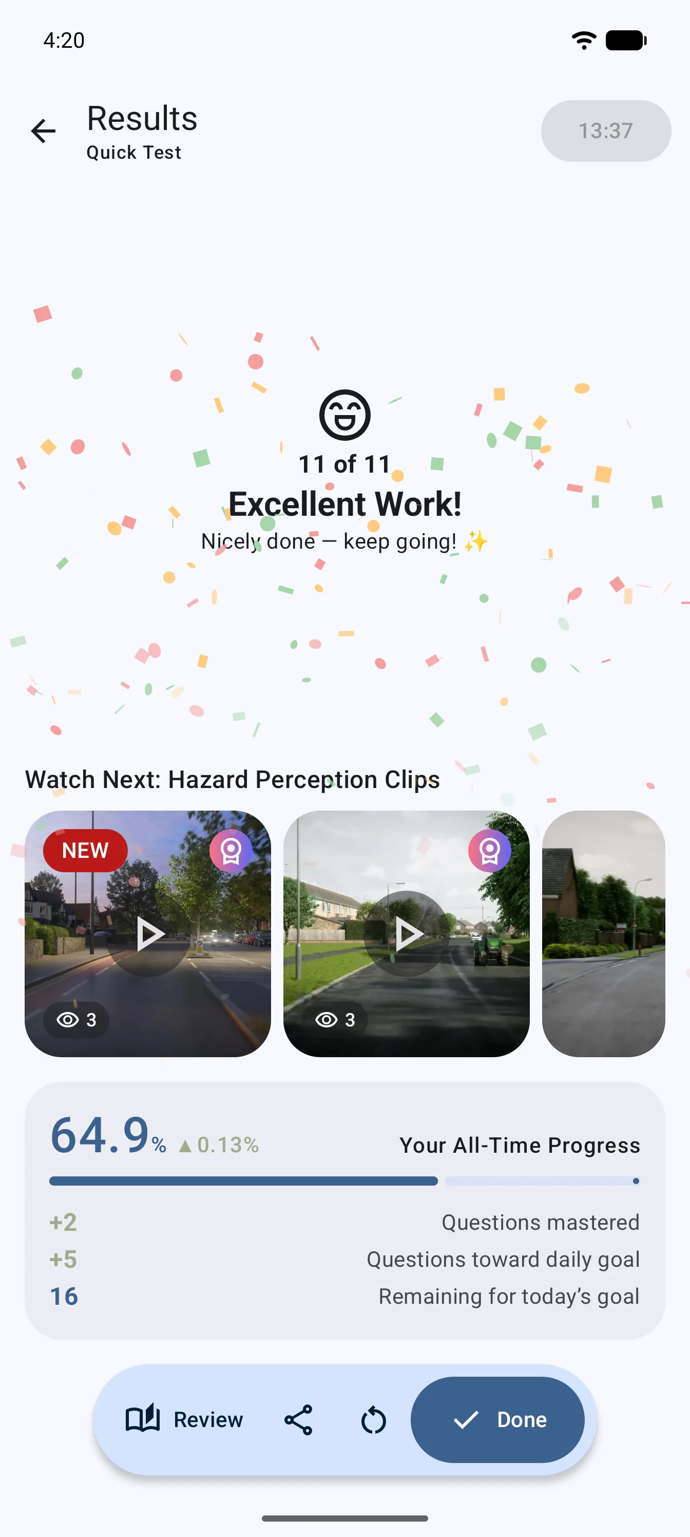 App screen: mock test results