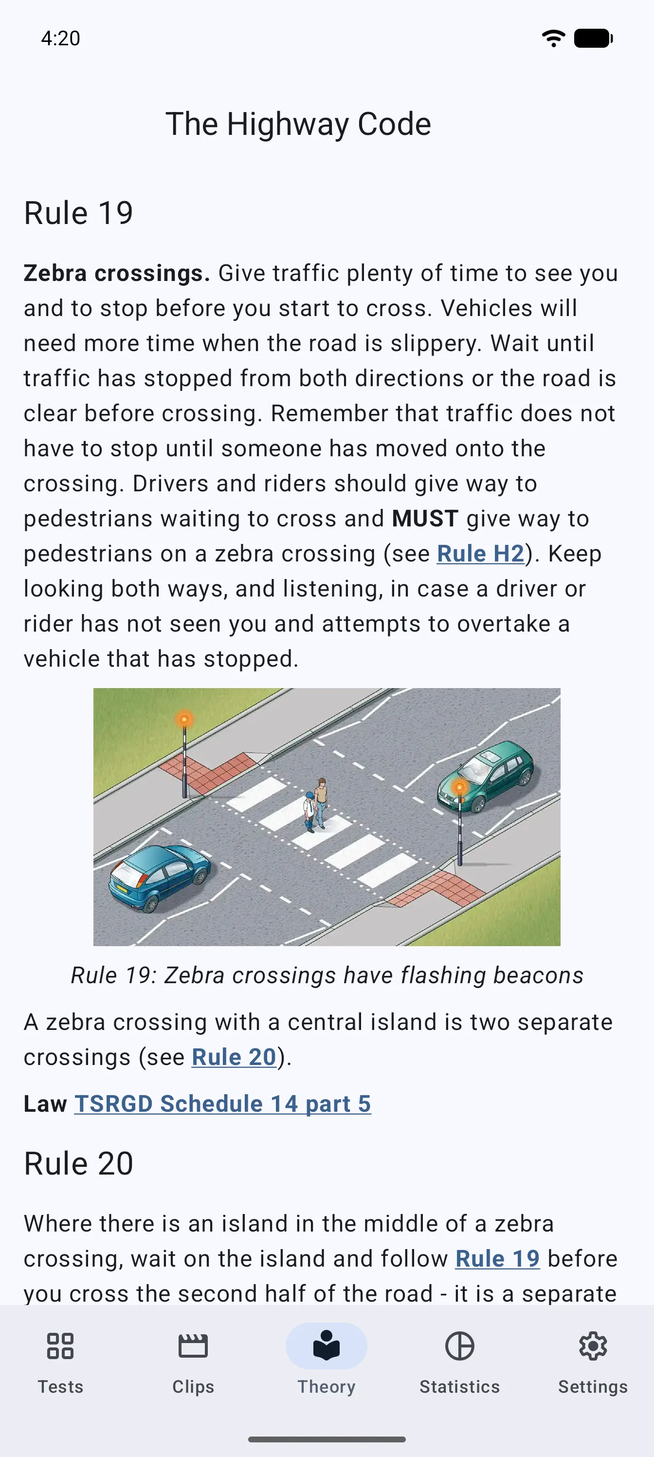App screen: Highway Code theory rule